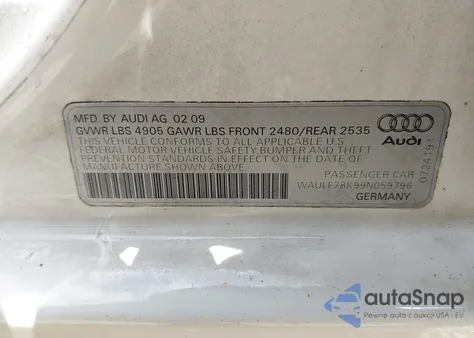2009 Audi A4 2.0T Premium из США, поврежденный, VIN WAULF78K99N059796